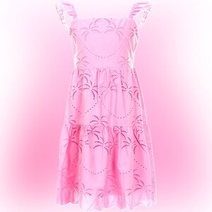 Chelsea & Violet Pink Sleeveless Ruffle Strap Palm Eyelet Dress, NWT, Medium